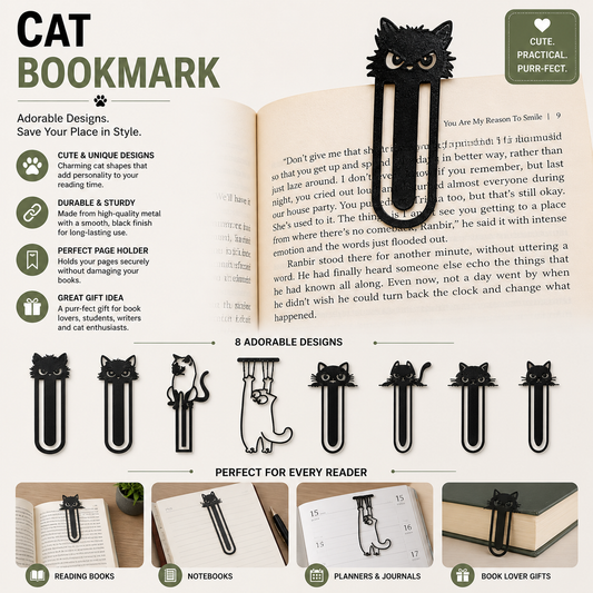 Cute Cat Bookmark – Kitty Page Marker for Book Lovers set of 14