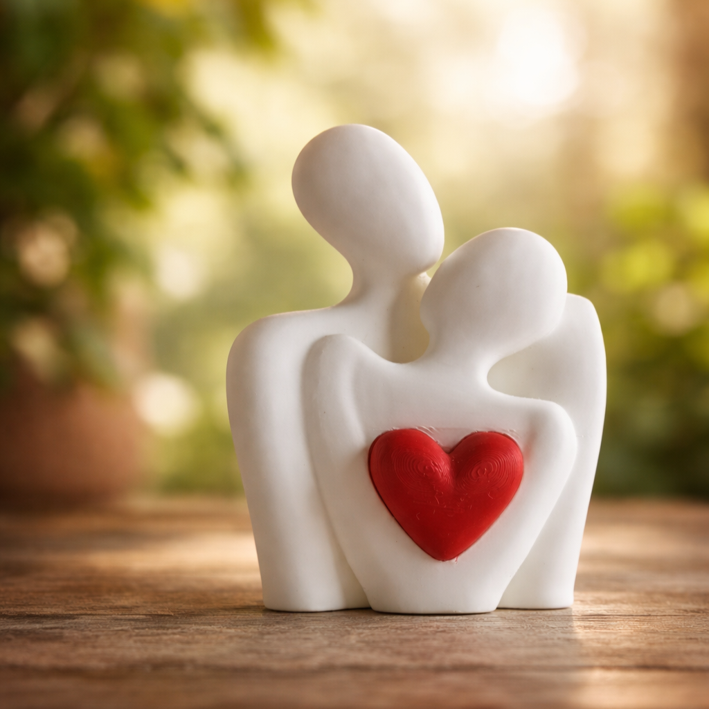 Abstract Couple Love Sculpture | Romantic Heart Showpiece | Modern Home Decor Statue