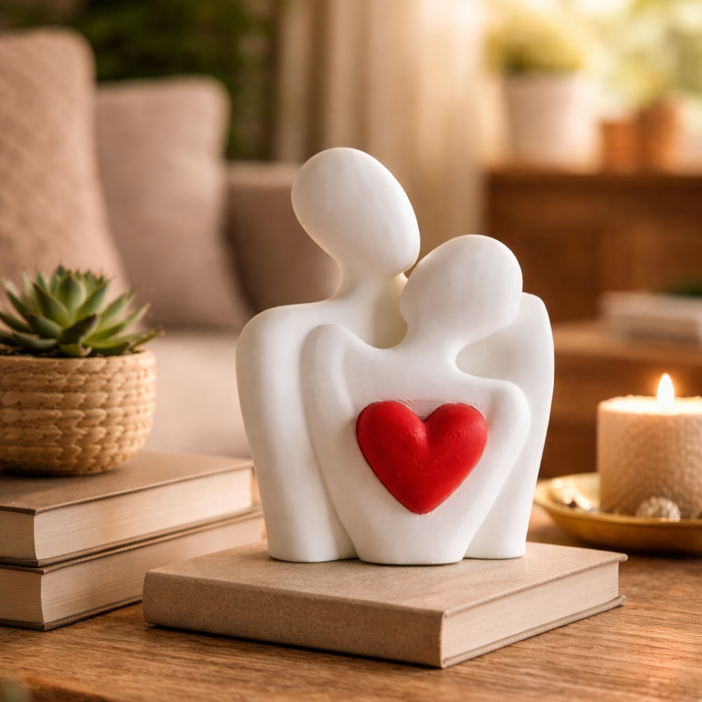 Abstract Couple Love Sculpture | Romantic Heart Showpiece | Modern Home Decor Statue