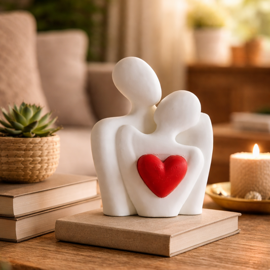 Abstract Couple Love Sculpture | Romantic Heart Showpiece | Modern Home Decor Statue