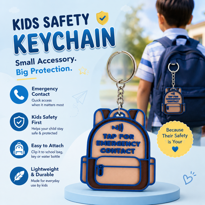 NFC Kids Safety Keychain | Emergency Contact Backpack Tag | Smart School Bag Keychain for Boys & Girls