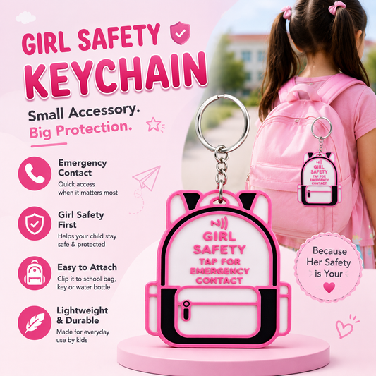 NFC Kids Safety Keychain | Emergency Contact Backpack Tag | Smart School Bag Keychain for Boys & Girls