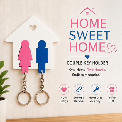 Home Sweet Home Couple Key Holder | Wall Mounted Key Hanger | Romantic Housewarming Gift for Couples