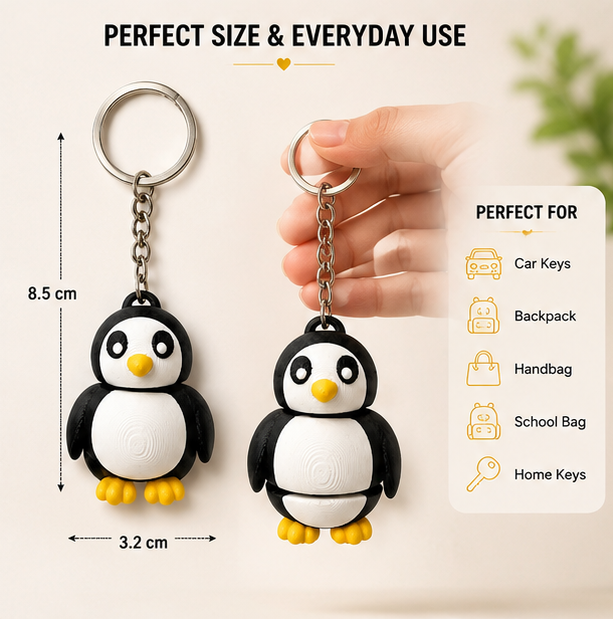 Cute Penguin Keychain | 3D Penguin Keyring | Adorable Animal Bag Charm & Gift for Penguin Lovers