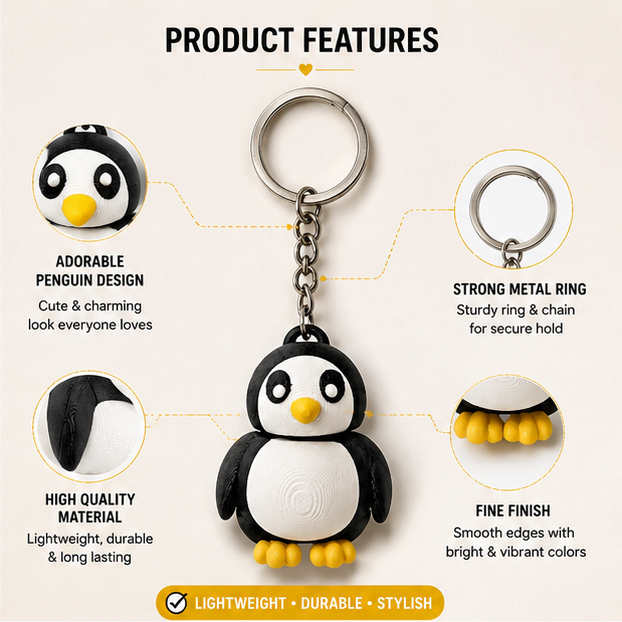 Cute Penguin Keychain | 3D Penguin Keyring | Adorable Animal Bag Charm & Gift for Penguin Lovers