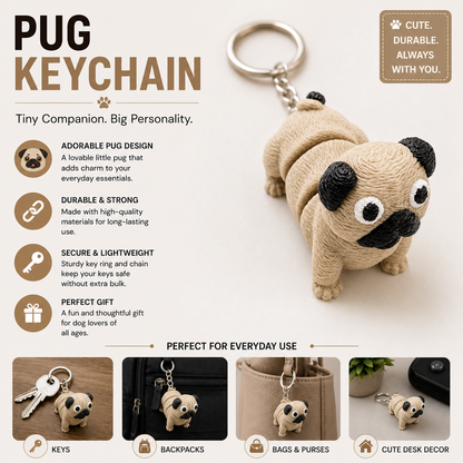 Cute Pug Dog Keychain – Mini Cartoon Animal Keyring for Gifts