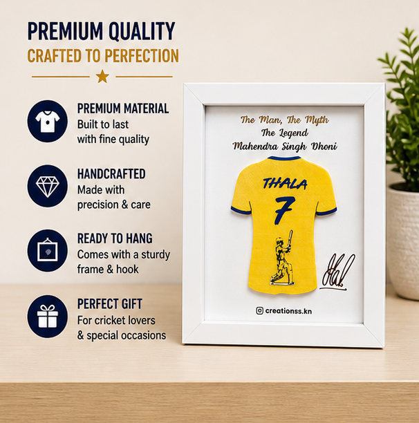 Thala Dhoni Jersey Frame – Personalized Cricket Fan Gift with Name