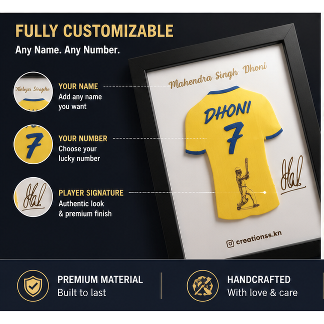 MS Dhoni Jersey Frame – Personalized Cricket Fan Gift with Name