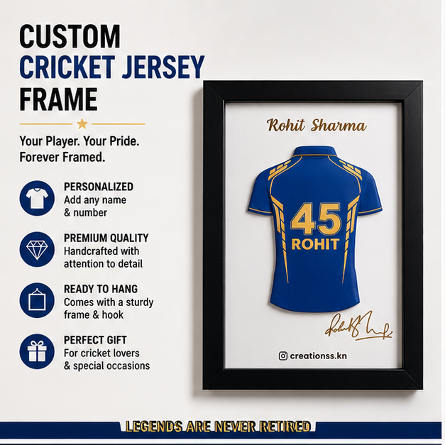 Rohit Sharma Jersey Frame – Personalized Cricket Fan Wall Art